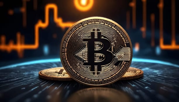 AI generated of bitcoin banner ad design background with market and technology elements background