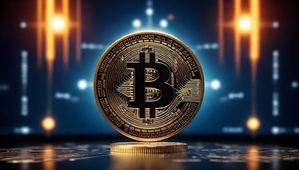 AI generated of bitcoin banner ad design background with market and technology elements background