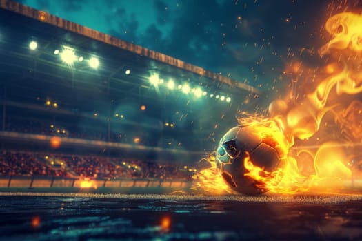 Soccer ball go fast at the football stadium. Generative AI