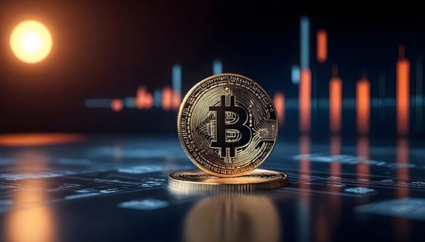 AI generated of bitcoin banner ad design background with market and technology elements background