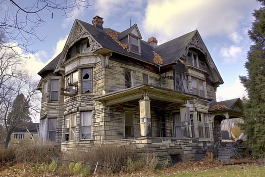 This image shows a very old house with multiple windows. The architecture of the building is reminiscent of a bygone era, with its weathered facade and numerous glass panes. The abundance of windows allows natural light to flood into the interior, creating a bright and spacious atmosphere.