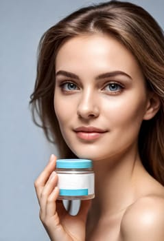 AI generated portrait of woman on beauty pose present the product