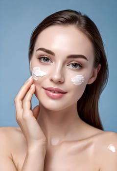 AI generated portrait of woman on beauty pose present the product