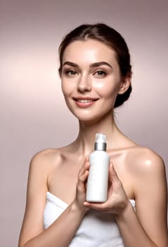 AI generated portrait of woman on beauty pose present the product