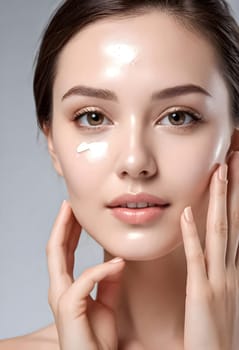 AI generated portrait of woman on beauty pose present the product