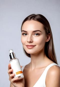 AI generated portrait of woman on beauty pose present the product
