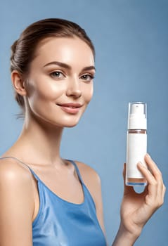 AI generated portrait of woman on beauty pose present the product