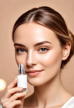 AI generated portrait of woman on beauty pose present the product