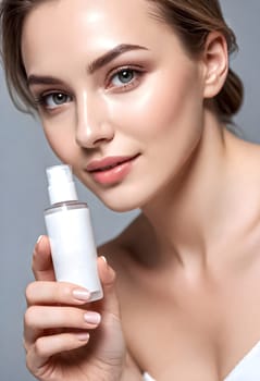 AI generated portrait of woman on beauty pose present the product