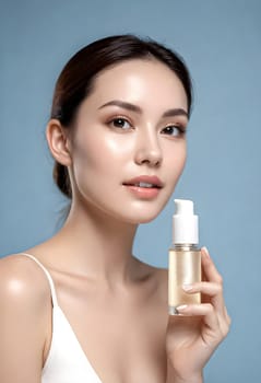 AI generated portrait of woman on beauty pose present the product