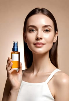 AI generated portrait of woman on beauty pose present the product