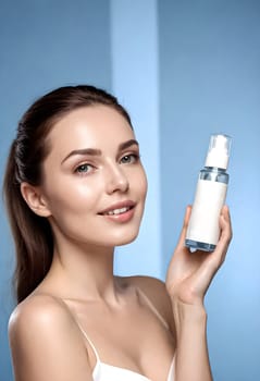 AI generated portrait of woman on beauty pose present the product