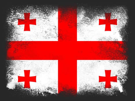 Georgia country Flag design composed of exploding powder and paint isolated on a black background. Colorful abstract dust particles explosion. Euro 2024 football symbol for printing