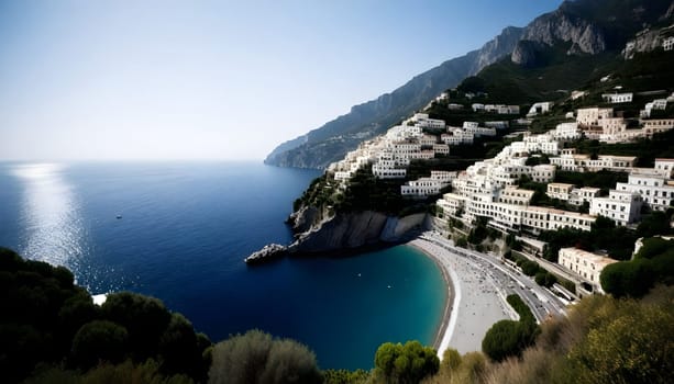AI generated of view of Positano town at Amalfi coastline, Italy