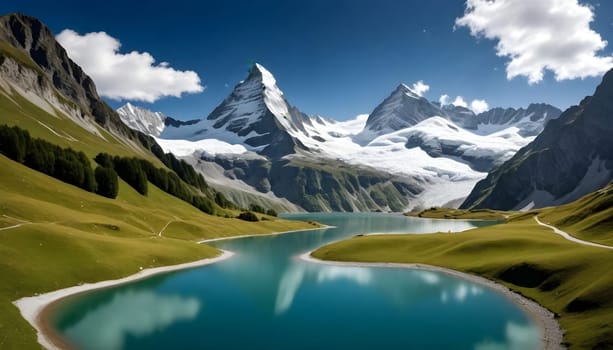 AI generated of the majestic peaks and crystal-clear lakes of the Swiss Alps