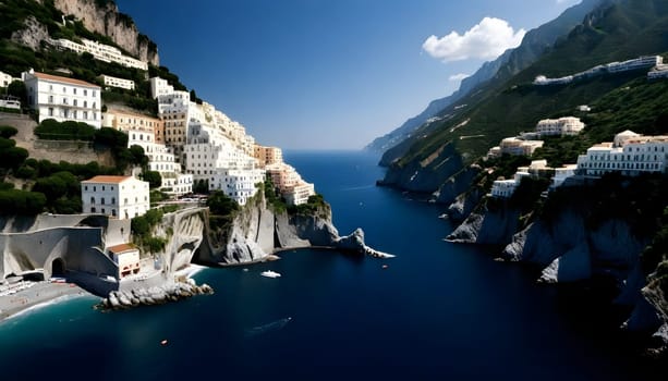 AI generated of view of Positano town at Amalfi coastline, Italy