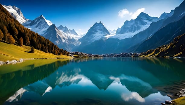 AI generated of the majestic peaks and crystal-clear lakes of the Swiss Alps