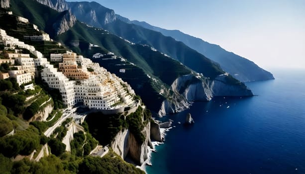 AI generated of view of Positano town at Amalfi coastline, Italy