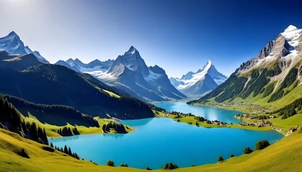 AI generated of the majestic peaks and crystal-clear lakes of the Swiss Alps