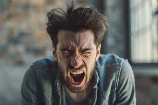 A man is depicted with his mouth agape and eyes wide open in a state of shock or surprise. His facial expression conveys astonishment or disbelief.