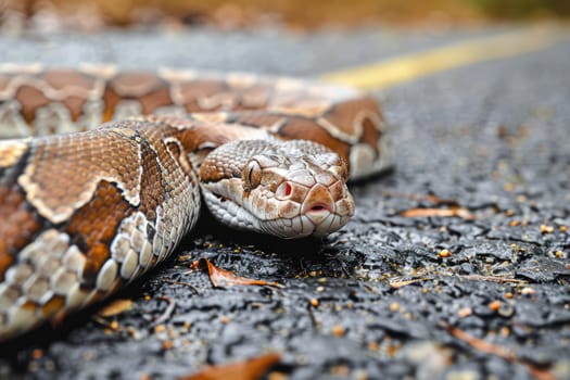 Snake on the road. AI Generated.