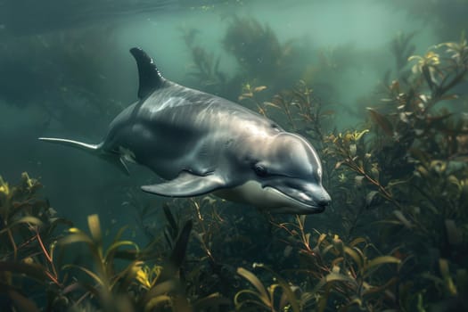 Vaquita, porpoise species in the ocean. AI Generated.