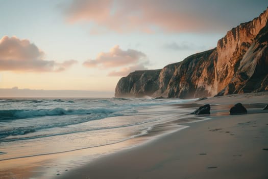 Ocean beach and cliff. AI Generated.