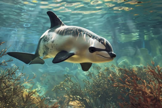 Vaquita, porpoise species in the ocean. AI Generated.