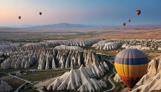 AI generated of Cappadocia road in Turkey with hot air balloons