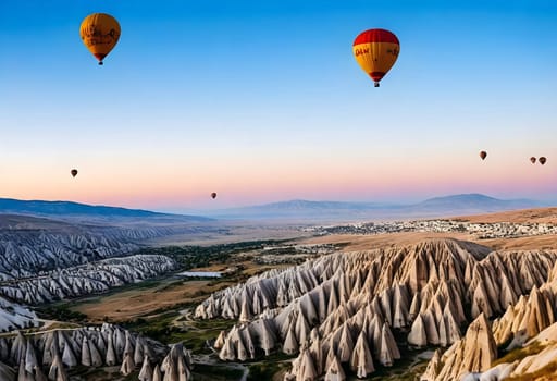 AI generated of Cappadocia road in Turkey with hot air balloons