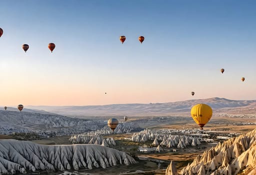 AI generated of Cappadocia road in Turkey with hot air balloons