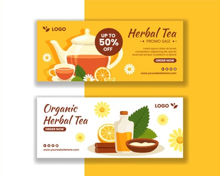 Herbal Tea Horizontal Banner Flat Cartoon Hand Drawn Templates Background Illustration