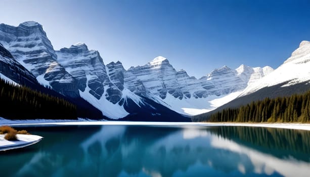 AI generated of a beautiful canadian rockies with emerald turqoise color lake in Canada