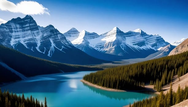 AI generated of a beautiful canadian rockies with emerald turqoise color lake in Canada