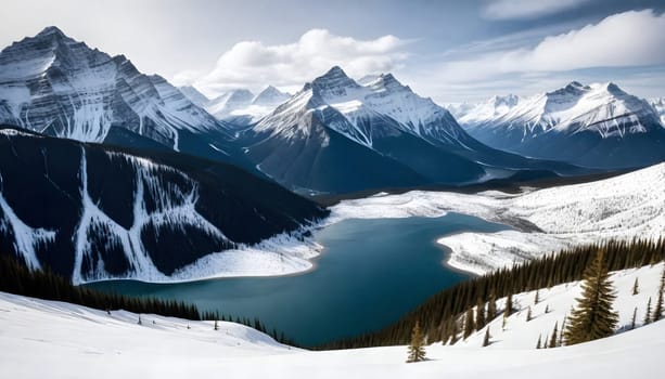 AI generated of a beautiful canadian rockies with emerald turqoise color lake in Canada