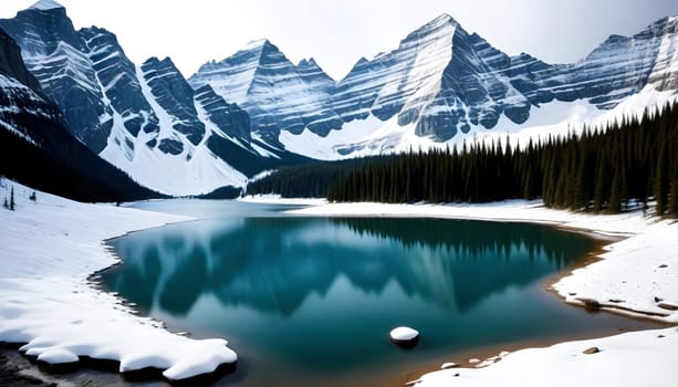 AI generated of a beautiful canadian rockies with emerald turqoise color lake in Canada