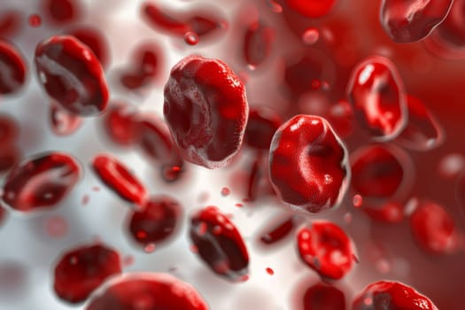 A cluster of red blood cells flowing through a blood vessel, seen under a microscope.