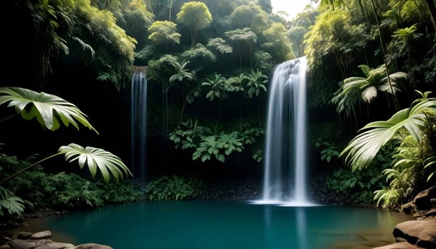 AI generated of a crystal clear pool with a picture of a waterfall in the jungle