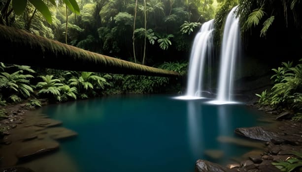 AI generated of a crystal clear pool with a picture of a waterfall in the jungle