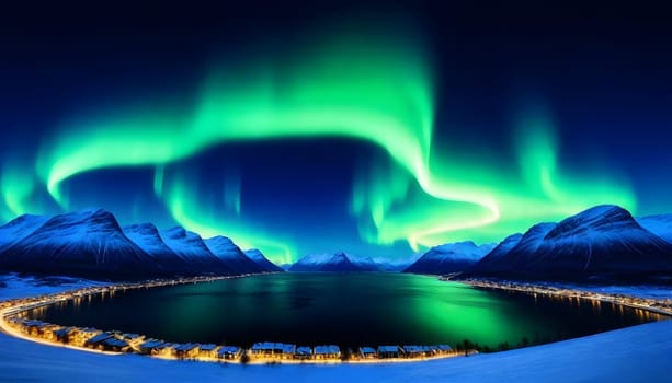 AI generated of a green aurora over a mountain lake