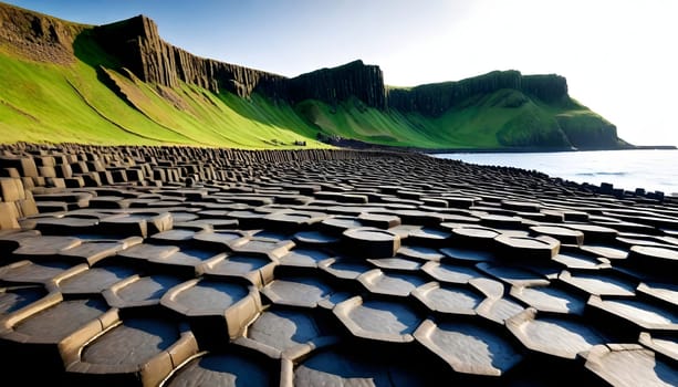 AI generated of Giant Causeway in Northern Ireland, a pile of rocks that are on a beach