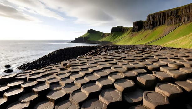 AI generated of Giant Causeway in Northern Ireland, a pile of rocks that are on a beach