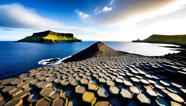 AI generated of Giant Causeway in Northern Ireland, a pile of rocks that are on a beach