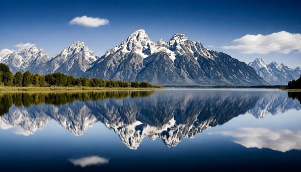 AI generated of mountain range are the most beautiful mountain in the world with reflections on the lake
