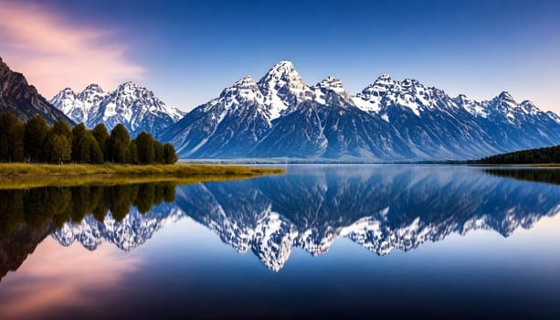 AI generated of mountain range are the most beautiful mountain in the world with reflections on the lake