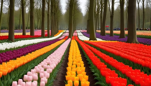 AIi generated of a field of tulips in keukenhof garden at spring time