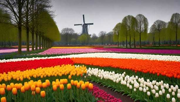 AIi generated of a field of tulips in keukenhof garden at spring time