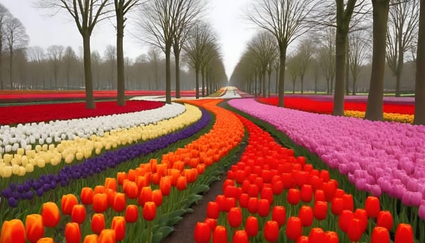 AIi generated of a field of tulips in keukenhof garden at spring time