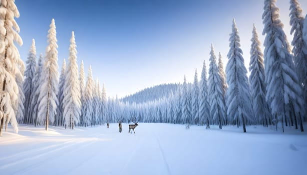 AI generated of lapland finland in winter season with deers on it at sunset