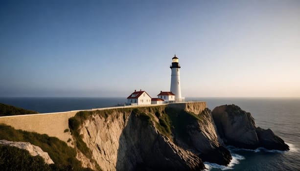 AI generated of a lighthouse on a cliff overlooking the ocean and the ocean